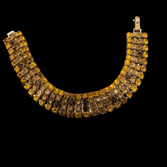Rare - Beautiful Vintage Amber & Topaz Rhinestone Bracelet - Picture 3 of 9